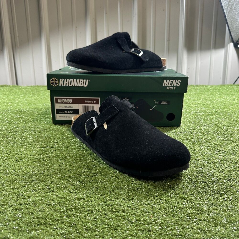 Khombu Damian Men's 11 Black Suede Mule Clog Buckle Strap NIB